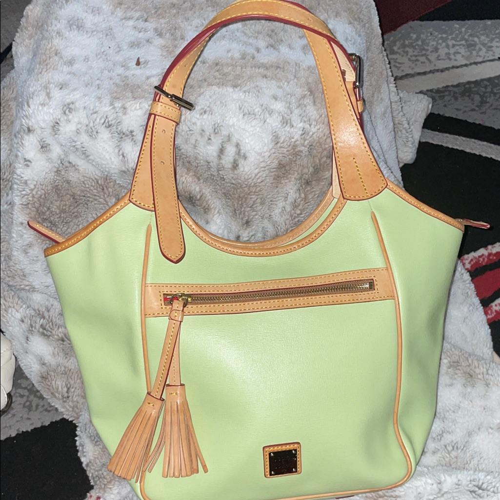 Dooney & Bourke Maddie Leather Tote Lime Green And Tan Tote16.5”W X 10”H New